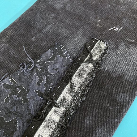 Black Rocker Jeans Acid Wash Metallic Silver Denim - Picture 11 of 16